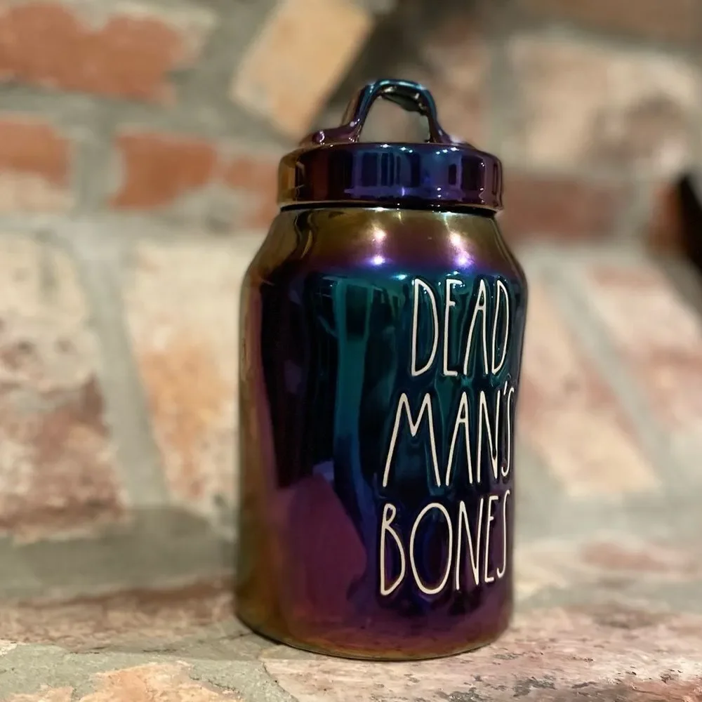 Rae Dunn Dead’s Man’s Bones unique iridescent canister very rare Halloween Decor - Picture 4 of 8